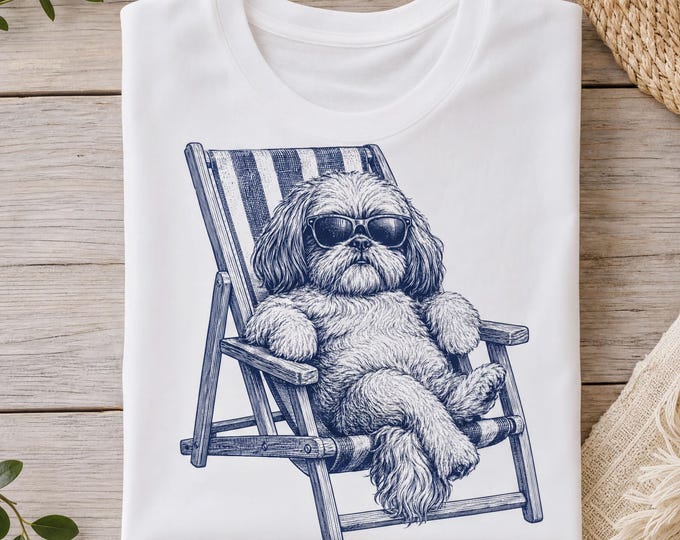 Featured listing image: Funny Beach Dog Shirt: Shih Tzu Sunglasses Design (Unisex Summer Tee)