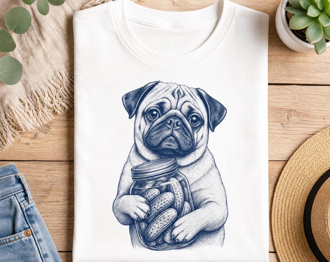 Featured listing image: Funny Pug Pickle T-Shirt, Cute Pug Dog Tee, Pickle Lover Shirt, Vintage Dog Graphic Tee, Unisex Gift for Pug Lovers