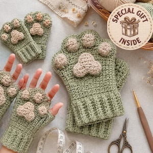 Crochet Cat Paw Fingerless Gloves Pattern, Beginner Friendly PDF