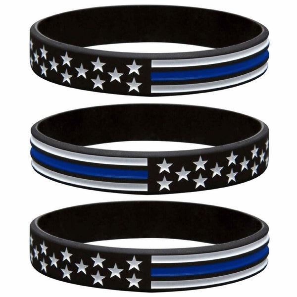 Thin Blue Line Silicon Bracelets Wristbands Show your support for Law Enforcement Officers LEO Back The Blue   SAME DAY Ship