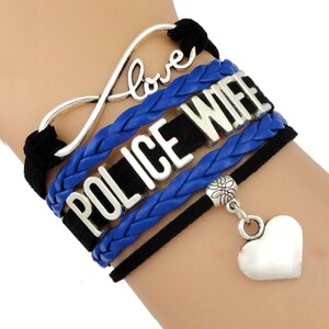 Thin Blue Line Police Wife Charm Bracelet, Same Day Shipping From USA