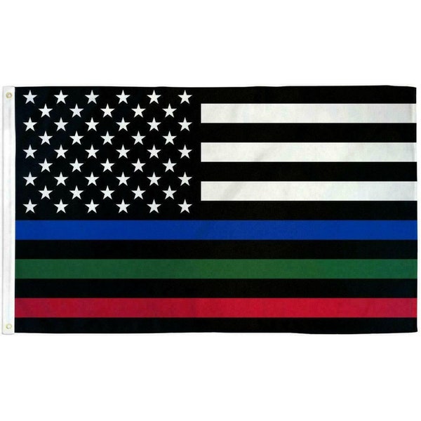 Thin Blue Line Flag - 3 x 5 Foot - Red Blue Green American Flag - Support Police - Police Officer Gifts - Firefighter Gifts - Patriotic