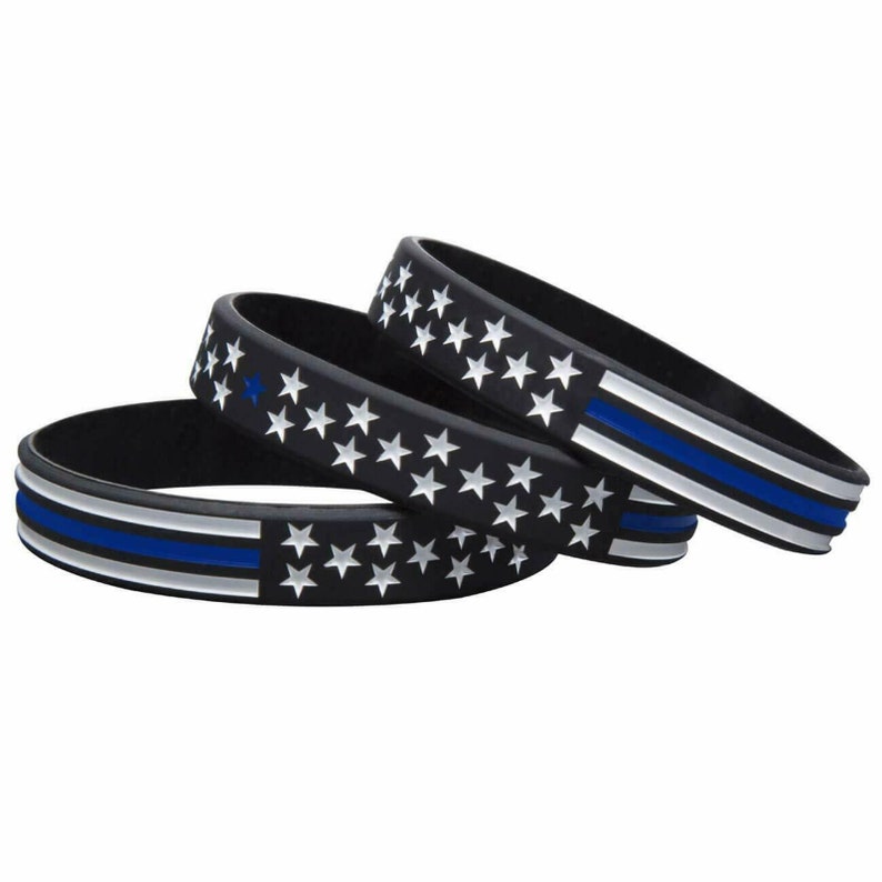 Thin Blue Line Silicon Bracelets Wristbands Show Your Support Etsy