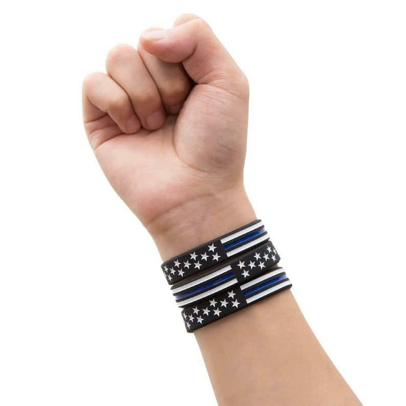 Thin Blue Line Silicon Bracelets Wristbands Show Your Support Etsy