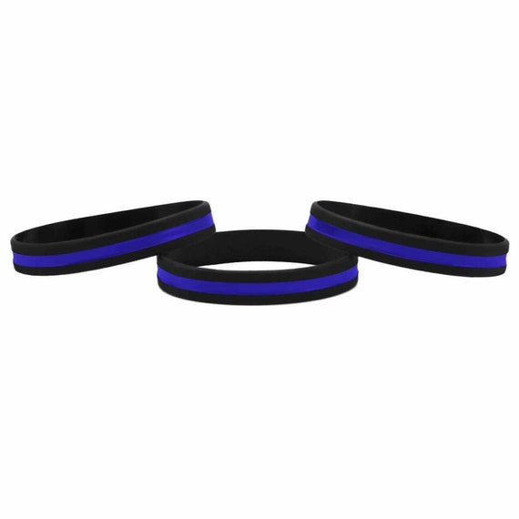 10 Pack of Thin Blue Line Blue Lives Matter Adult 8 Inch Elastic Silicone Rubber  Bracelets (Free Shipping)