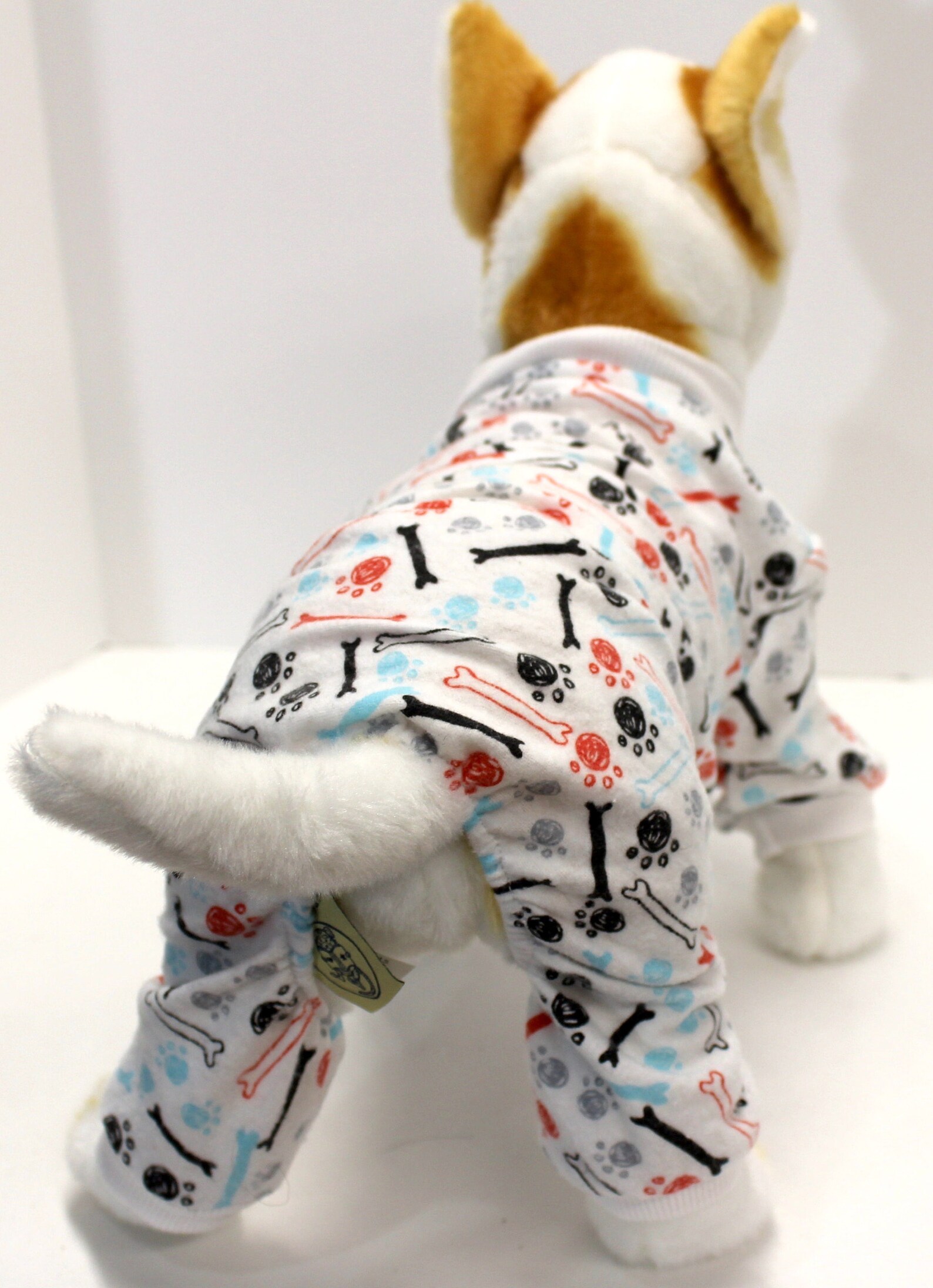 Dog Onesie Pajamas Paw Print Dog Bone Print White Etsy