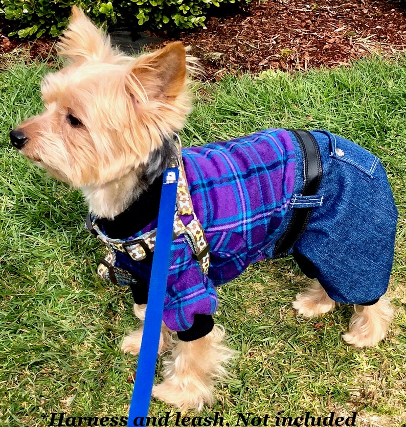 Dog Pajama Onesie Plaid Top Denim Bottom Onesies for Dogs