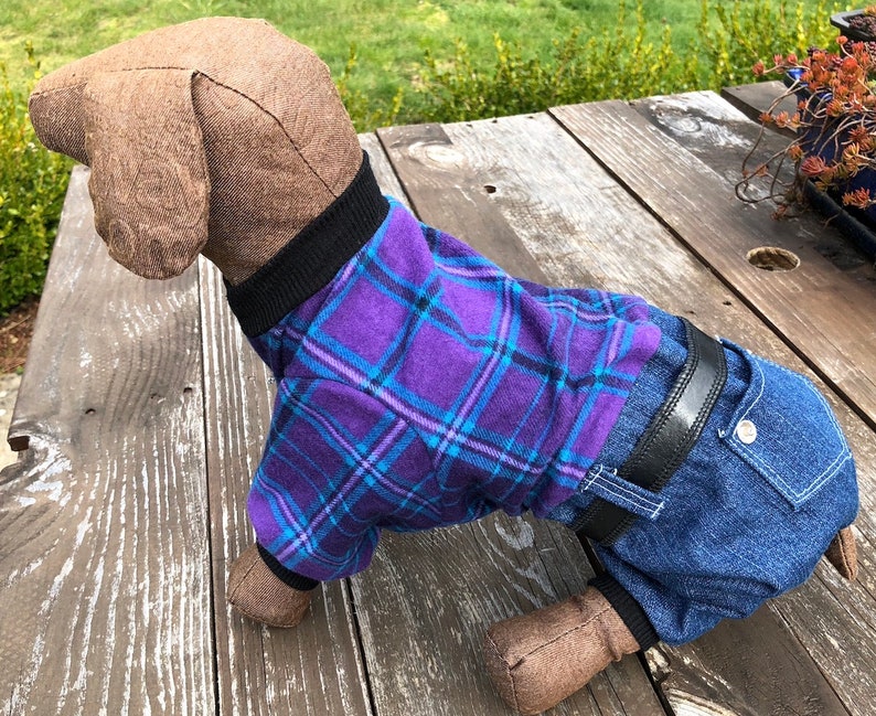 Dog Pajama Onesie Plaid Top Denim Bottom Onesies for Dogs