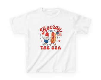 ¡Viva Estados Unidos! Camiseta infantil / Ilustración patriótica de perrito caliente y paleta helada