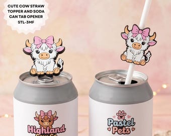 Lot de boissons mignonnes de vache | Décoration en paille et ouvre-bouteille de canette de soda imprimables en 3D | Fichier 3MF | Imprimante FDM | Téléchargement numérique instantané