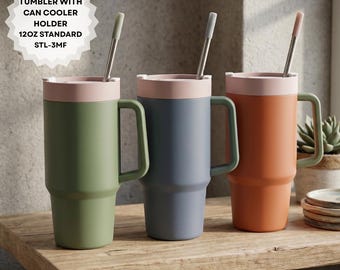 Gobelet isotherme standard de 35 cl avec anse, imprimé en 3D (fichier STL) | Mug de voyage avec porte-canette | STL 3MF | Fichier d'impression FDM | Téléchargement numérique instantané