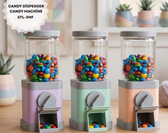 Distributeur de bonbons imprimable 3D STL 3MF, Machine à bonbons en pots torsadés, Distributeur de style Gumball, Assemblage par pression sans colle, Cadeau pour enfant, Téléchargement immédiat