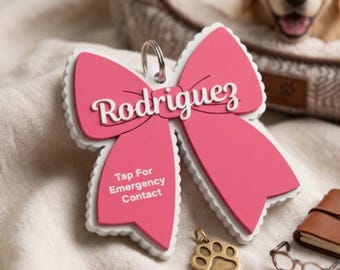 Custom Name NFC Keychain 3D Print File, Personalised Bow Keyring STL 3MF, Digital Download Smart Tag Model