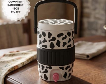 Fichier STL pour glacière de 12 oz à imprimé vache | Porte-canette de soda de 12 oz | Conception mignonne de tache dalmate | Fichier d'impression 3D FDM | Téléchargement instantané