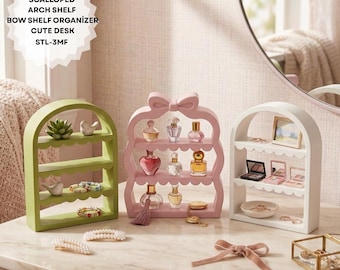 Fichier STL imprimable 3D pour étagère en arc festonné | Organiseur d'étagères Bow | Jolie étagère de bureau | Décoration de chambre de fille | Fichier STL 3MF à téléchargement numérique