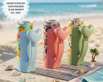 Fichier STL refroidisseur de canettes coeur imprimé en 3D | Porte-boisson énergisant mince de 12 oz avec poignée (téléchargement instantané)