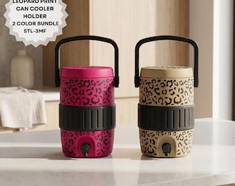 Fichier d'impression 3D porte-canette isotherme imprimé léopard | Lot de 2 couleurs | Rose vif et beige | 12 oz standard | Fichier 3MF | Téléchargement numérique instantané