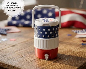 Fichier STL pour refroidisseur de cannettes de 12 oz du 4 juillet | Étoiles patriotiques et design américain | Modèle d'impression 3D pour canettes