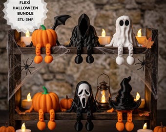 Pack Halloween Flexi : fichier STL 3MF | Figurine articulée de citrouille fantôme | Figurine à poser | Modèle numérique à imprimer en 3D