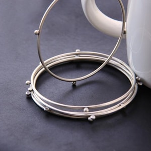 Sterling Silver Ball Bangles Set | 925 Silver Stackable Bangles | Minimalist Handmade Bracelet Set | Everyday Jewelry Gift for Her
