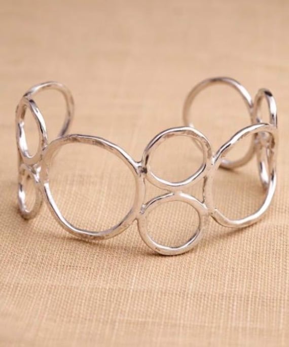 925 Sterling Silver Bubble Cuff Bracelet Modern Open Circle Bangle Handmade Statement Bracelet Minimalist Silver Cuff Gift for Her