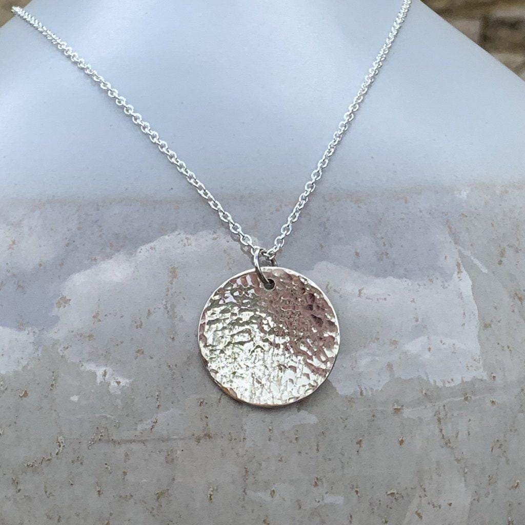 925 Sterling Silver Hammered Disc Pendant, Handmade Round Pendant Charm, Minimalist Textured Silver Pendant, Gift for Her