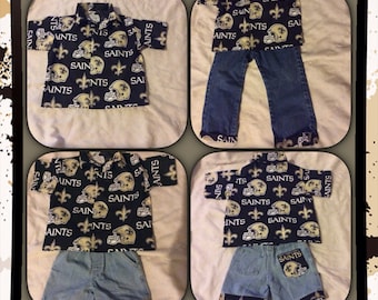 Saints Shirt, jean shorts & pants
