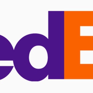May include: The FedEx logo features the word "FedEx" in a bold, sans-serif font. The "Fed" portion is in purple, while the "Ex" is in orange. The "E" in "Ex" is stylized with a diagonal arrow pointing to the right, creating a sense of movement and delivery.