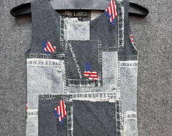 Camiseta sin mangas para mujer Gianni Versace, talla M, color gris, con estampado de patchwork y bandera de EE. UU.