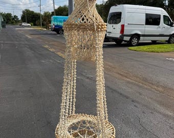Hangende plantenmand met schelpen en macramé, 2 lagen, boho-stijl, 107 cm, 2,3 kg