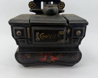 Vintage keramische houtkachel koektrommel zwarte landelijke keuken 6,2 pound