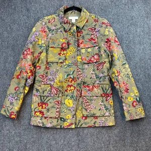H&M Blommig Utility Jacka Khaki Bomull Damstorlek 4 US 34 EU