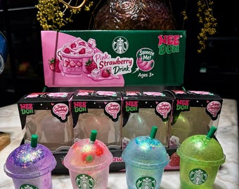NeeDoh Pink Strawberry Drink Cup Squishy Toy Glitter Fidget Stress Sensory Kids