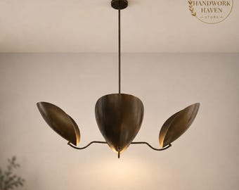 Organic Modern Brass Chandelier | Sculptural 4-Light Pendant | Luxury Dining Room Light