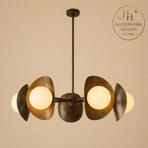 Modern Brass 7 Globe Chandelier | Stilnovo Sputnik Pendant Light | Mid Century Modern Ceiling Fixture