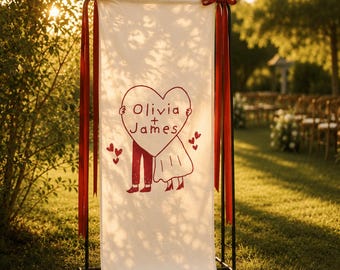 Personalized Linen Wedding Welcome Sign, Custom Fabric Wedding Banner, Modern Wedding Welcome Sign, Boho Ceremony Decor,Outdoor Wedding Sign