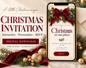 Invitación editable para fiesta de Navidad / Sobre digital interactivo / Descarga en HTML