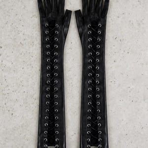 Gants noirs à lacets, longs et sans doigts, style gothique, jusqu'au coude, pour femmes | Gants pour costume de cosplay d'Halloween