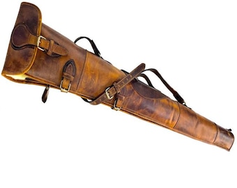 Estojo para rifle em couro genuíno feito à mão | Bolsa vintage para transporte de espingarda (132 cm de comprimento)