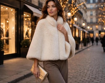 Capa de pelúcia branca de luxo estilo ursinho de pelúcia | Xale de inverno para noivas (Tamanho único)