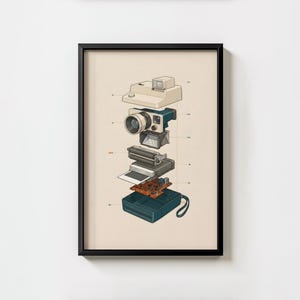 Instant Camera Exploded Diagram Print, Retro Technical Illustration, Photographer Gift (Digital Download)