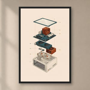 Exploded Diagram Gaming PC Print, Technical Illustration, Gamer Room Wall Art (Digital Download)
