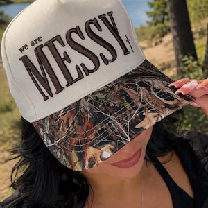 We Are Messy Christians Camo Bill Trucker Hat – Faith Apparel