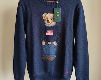 Vintage Navy Blue Polo Bear Sweater | Ralph Lauren Crewneck Jumper | Gift For Her & Him