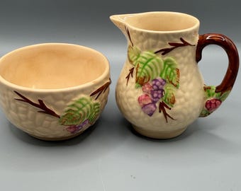 Vintage Wade Bramble Sahnekännchen Zuckerdose Set | Englische Keramik Milch Kännchen & Zuckerdose | Cottagecore Küche | 1940er 1950er Jahre Wade England