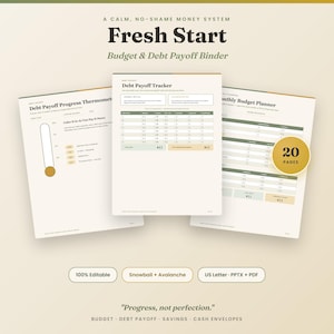 Printbare budgetmap, aflossingstracker voor schulden (sneeuwbalmethode), budgetteringssysteem met contante enveloppen, planner voor een frisse start