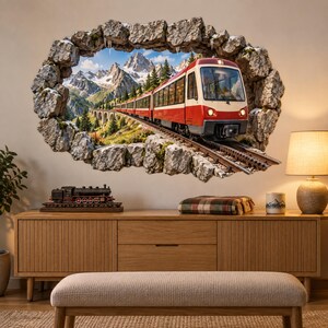 Alpine Rack Railway Train 3D Wall Decal, Mountain Train Decor for Railway Enthusiasts