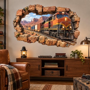 Diesellokomotive als Wandtattoo – Güterzug durch die Wüstenlandschaft im 3D-Look