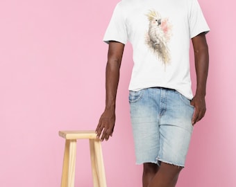 Camiseta de cacatúa / Camiseta blanca con estampado de cacatúa / Camiseta con diseño de loro / Camiseta unisex de algodón grueso