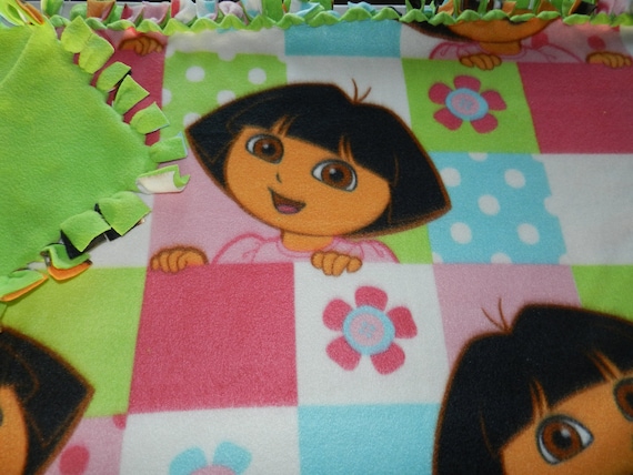 Dora the Explorer Fleece Tie Blanket Pink Blue and Green | Etsy